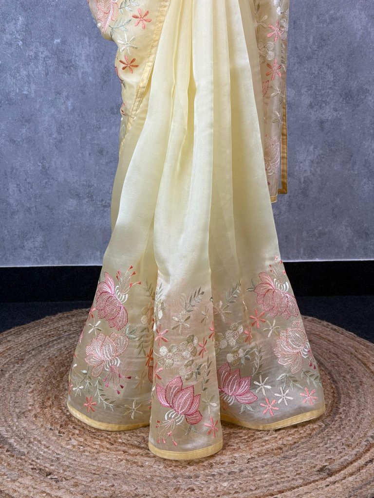 SILK ORGANZA EMBROIDERY SAREE - Image 3