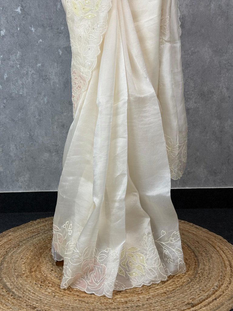 SILK ORGANZA EMBROIDERY SAREE - Image 3