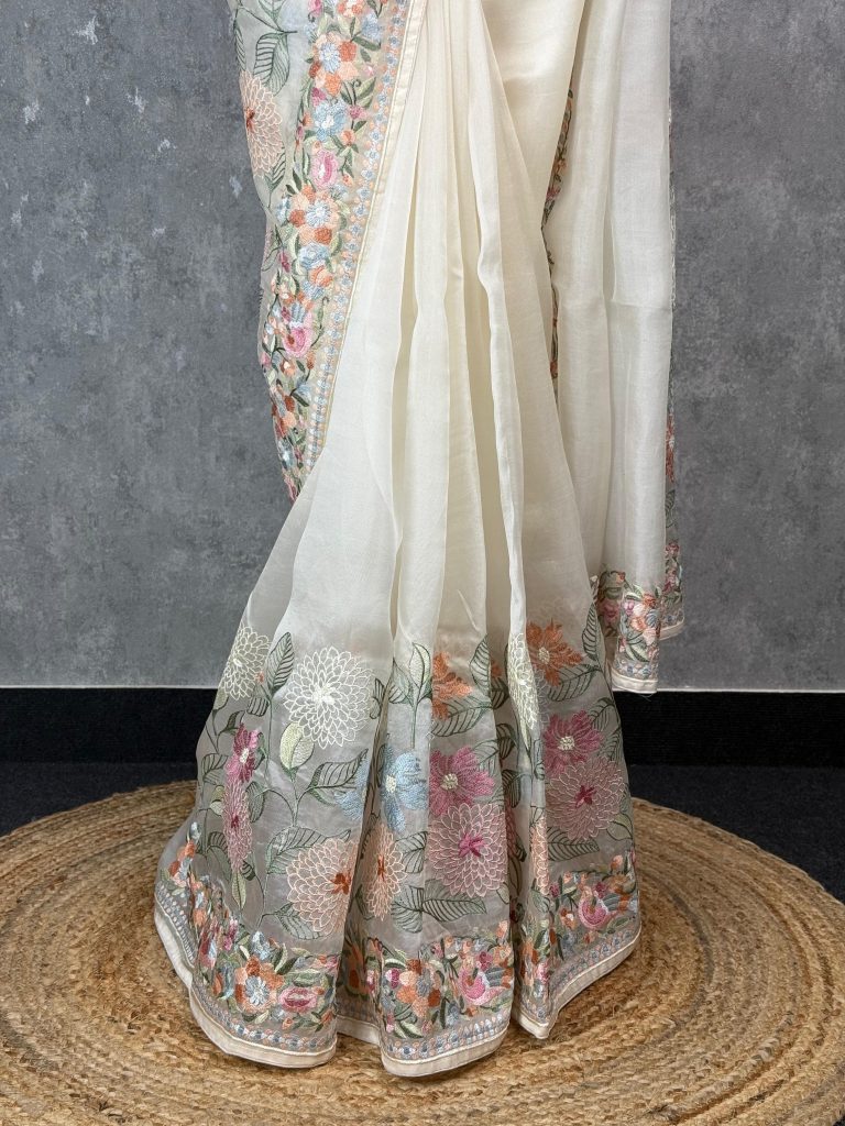 SILK ORGANZA EMBROIDERY SAREE - Image 3