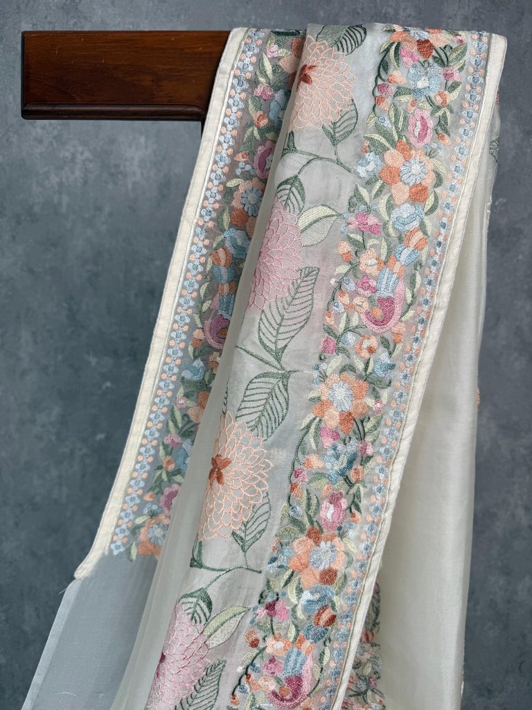 SILK ORGANZA EMBROIDERY SAREE - Image 2