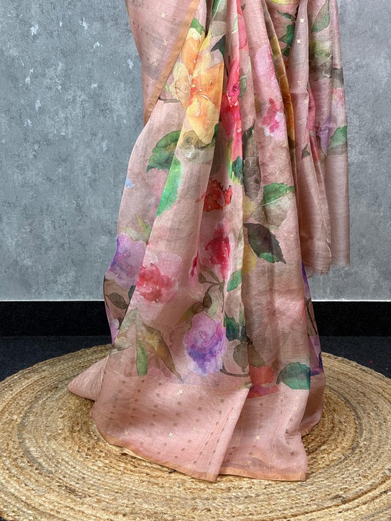 TISSUE KORA MUSLIN PRINTED SAREE - Image 3