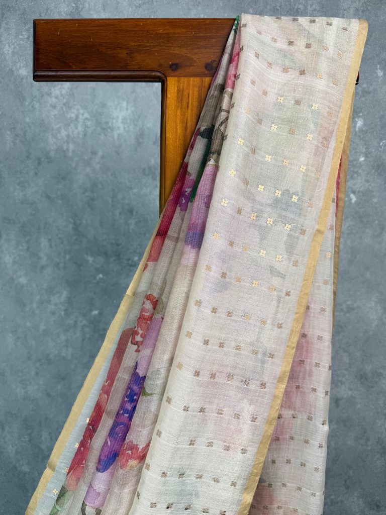 TISSUE KORA MUSLIN PRINTED SAREE - Image 2