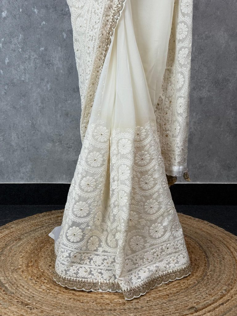 GEORGETTE CHIKANKARI EMBROIDERY SAREE - Image 3