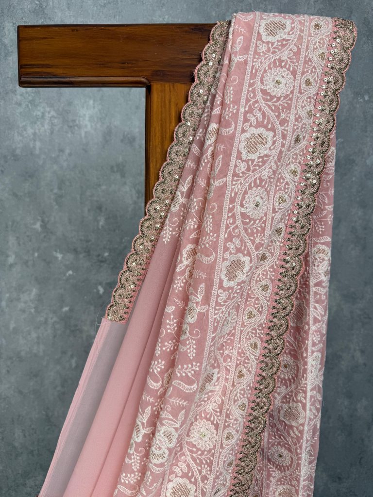 GEORGETTE CHIKANKARI EMBROIDERY SAREE - Image 2