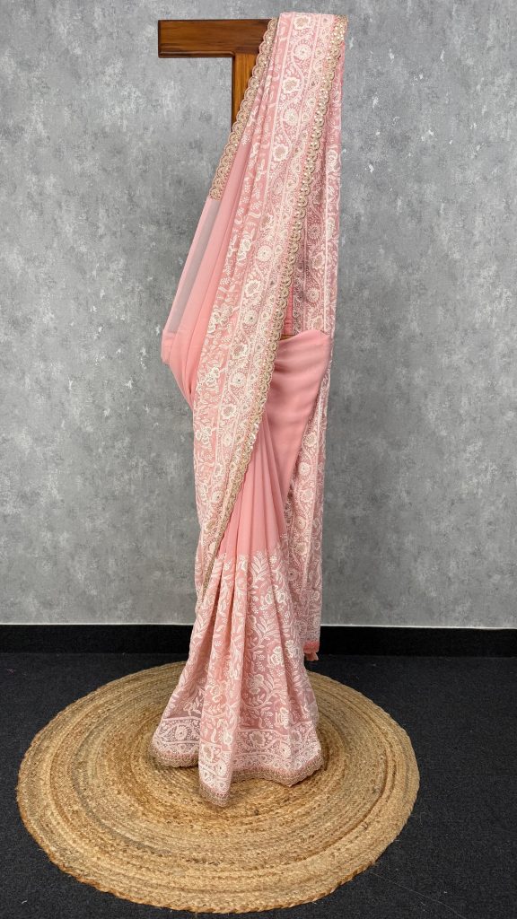 GEORGETTE CHIKANKARI EMBROIDERY SAREE