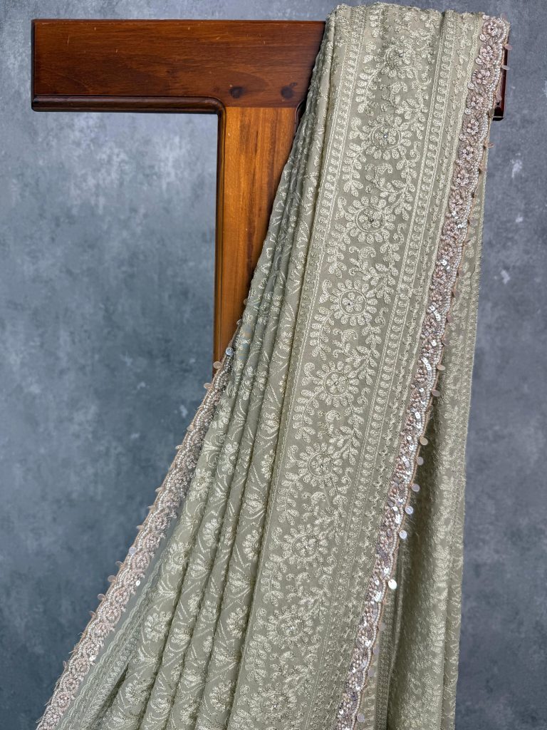 GEORGETTE CHIKANKARI EMBROIDERY SAREE - Image 2