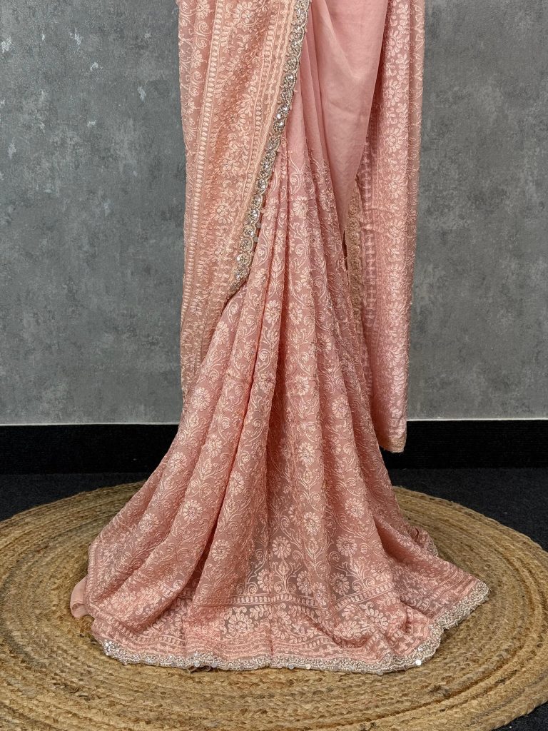 GEORGETTE CHIKANKARI EMBROIDERY SAREE - Image 3