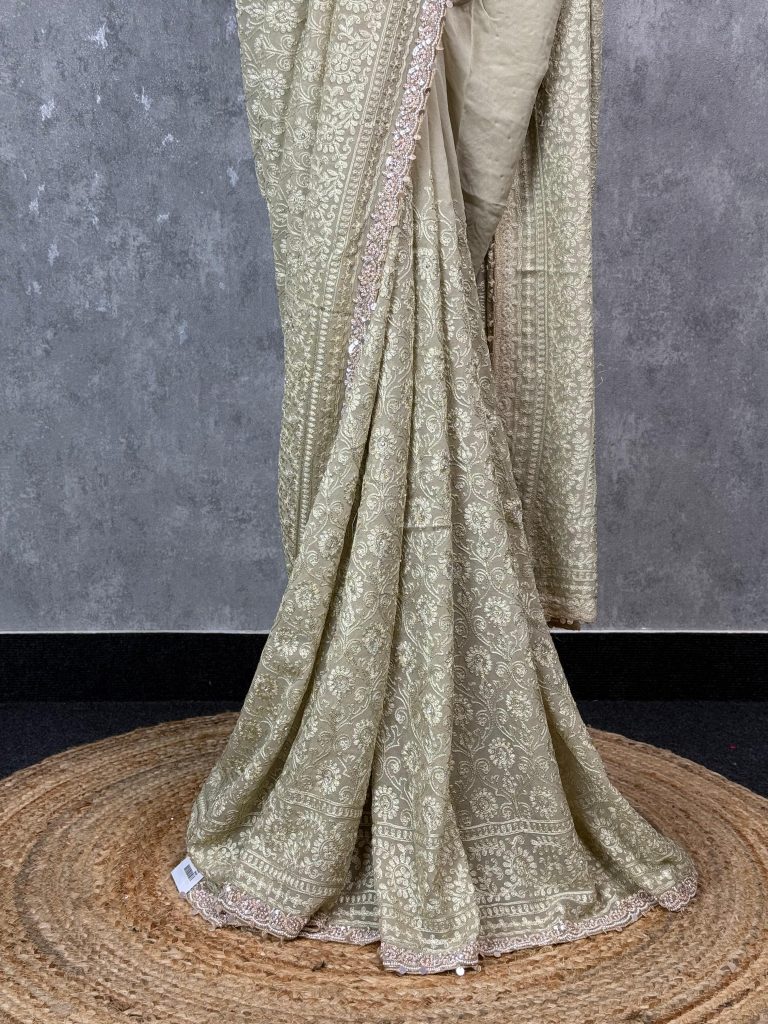 GEORGETTE CHIKANKARI EMBROIDERY SAREE - Image 3