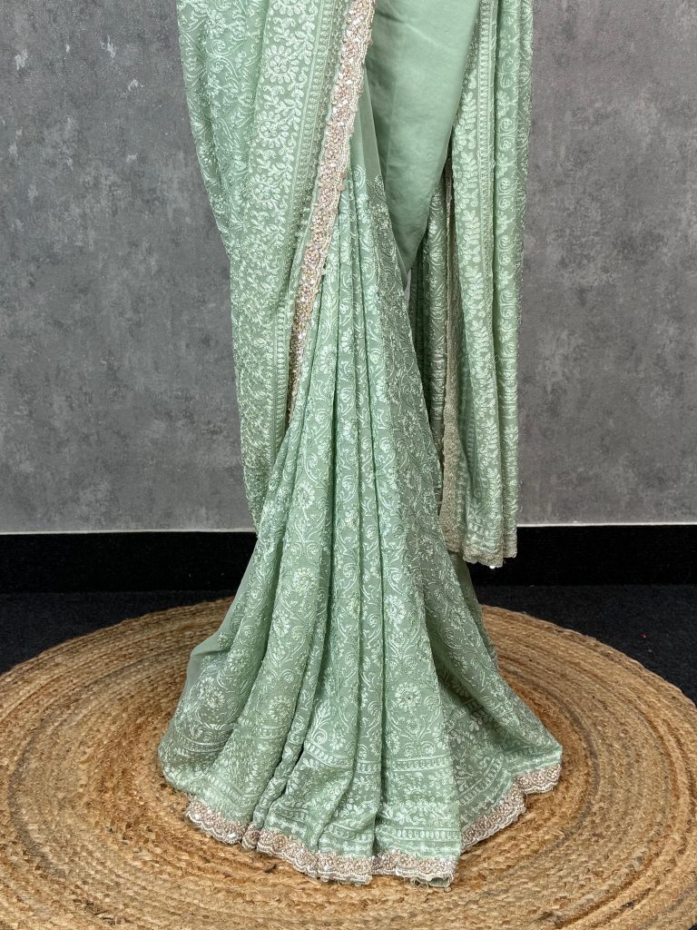 GEORGETTE CHIKANKARI EMBROIDERY SAREE - Image 3
