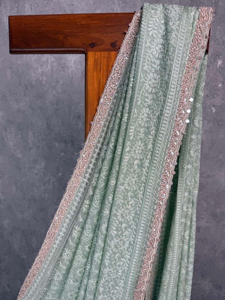 GEORGETTE CHIKANKARI EMBROIDERY SAREE - Image 2