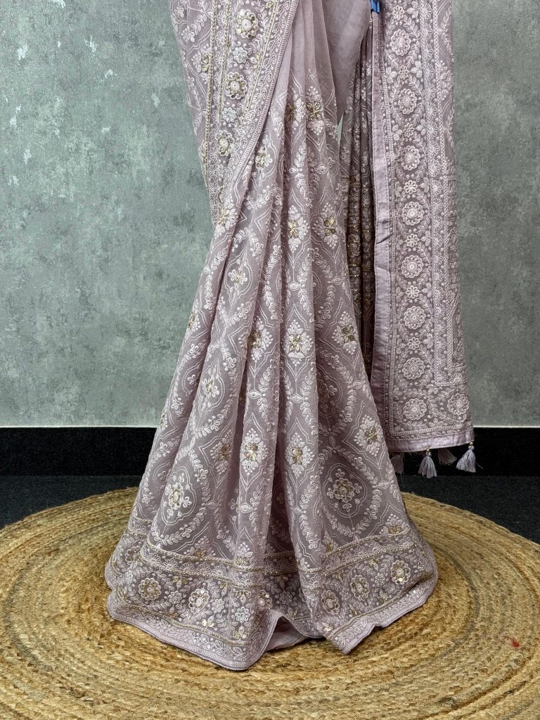 GEORGETTE CHIKANKARI HAND EMBROIDERY SAREE - Image 3