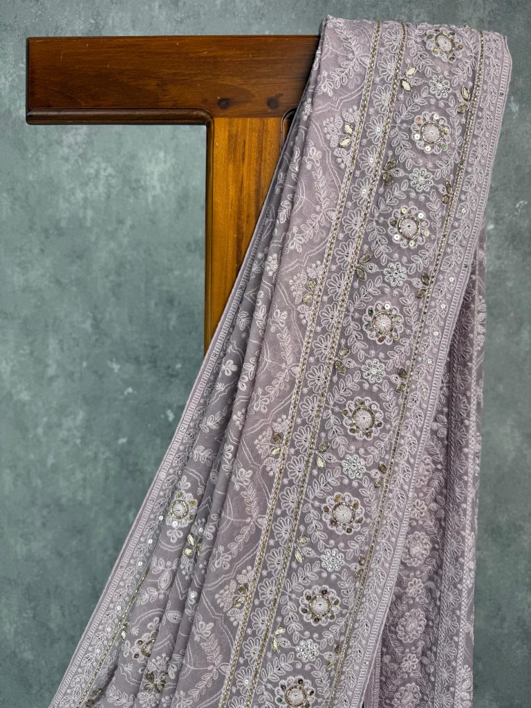 GEORGETTE CHIKANKARI HAND EMBROIDERY SAREE - Image 2