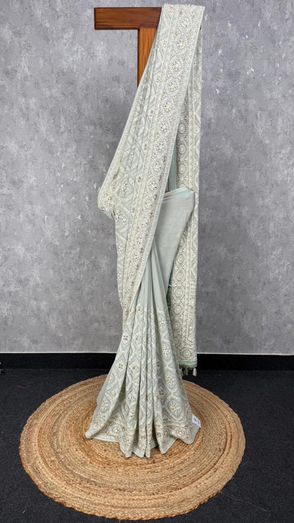 GEORGETTE CHIKANKARI HAND EMBROIDERY SAREE