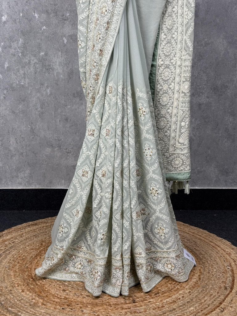 GEORGETTE CHIKANKARI HAND EMBROIDERY SAREE - Image 3