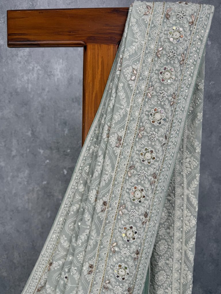 GEORGETTE CHIKANKARI HAND EMBROIDERY SAREE - Image 2