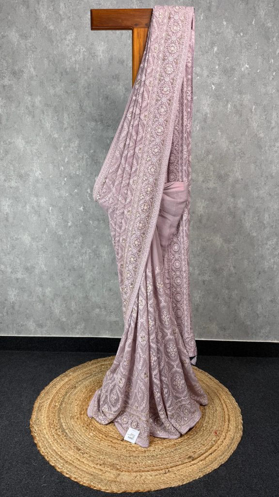 GEORGETTE CHIKANKARI HAND EMBROIDERY SAREE