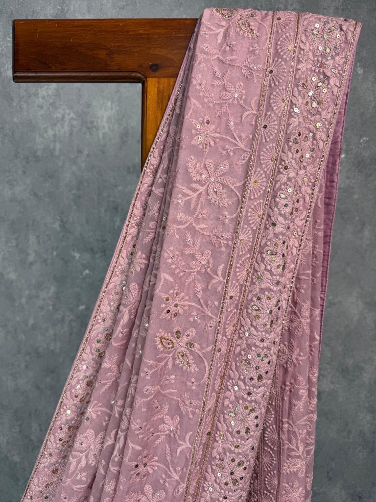 GEORGETTE CHIKANKARI HAND EMBROIDERY SAREE - Image 2