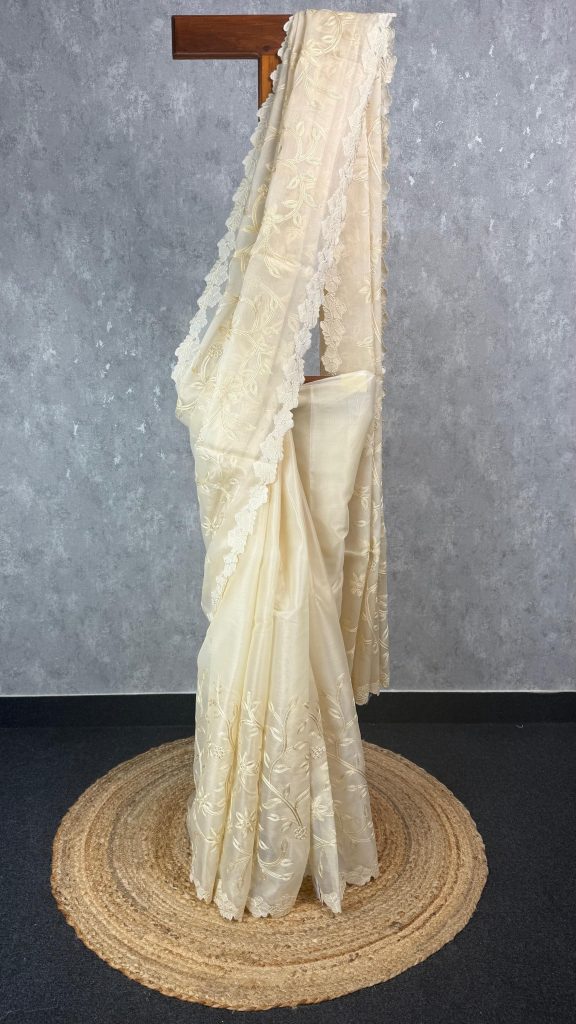 ORGANZA TISSUE APPLIQUE EMBROIDERY SAREE