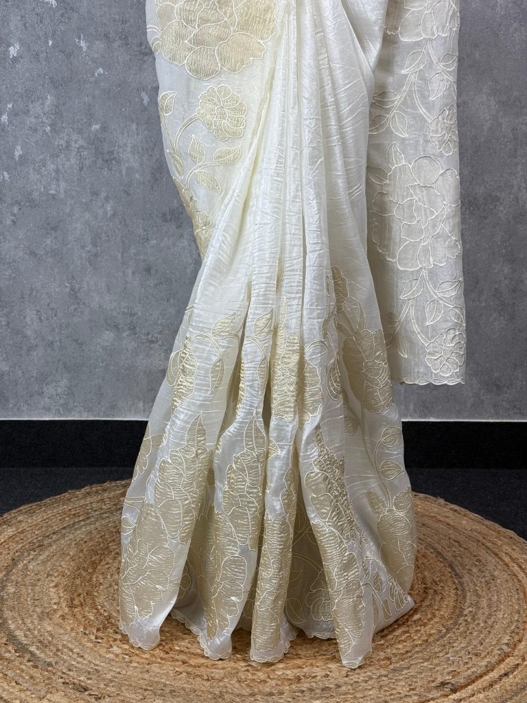 ORGANZA TISSUE APPLIQUE EMBROIDERY SAREE - Image 3