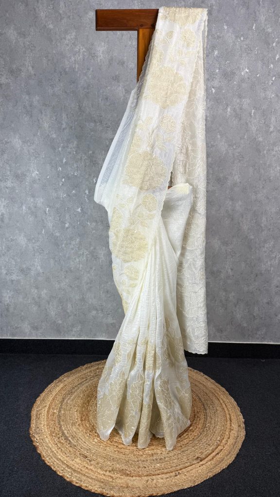 ORGANZA TISSUE APPLIQUE EMBROIDERY SAREE