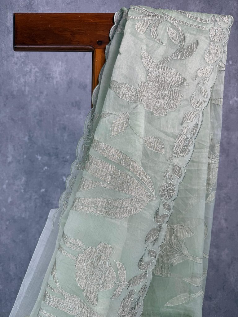 ORGANZA TISSUE APPLIQUE EMBROIDERY SAREE - Image 2