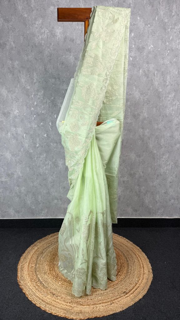 ORGANZA TISSUE APPLIQUE EMBROIDERY SAREE