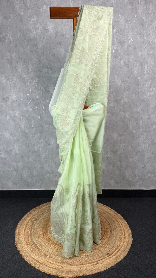 ORGANZA TISSUE APPLIQUE EMBROIDERY SAREE