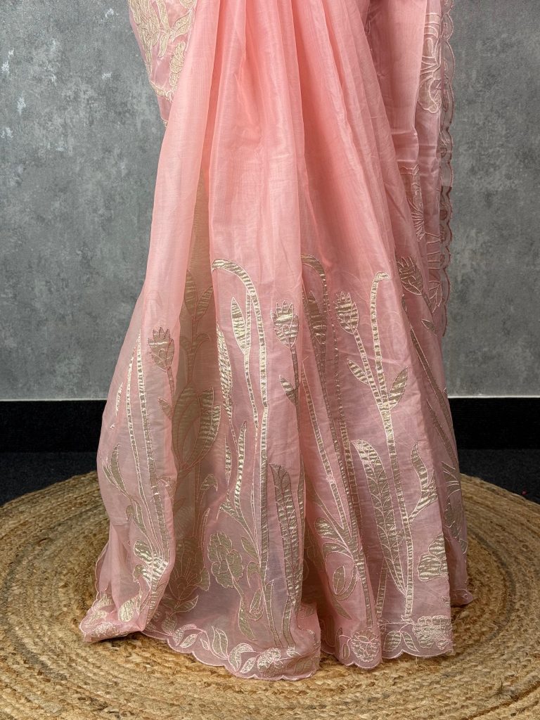 ORGANZA TISSUE APPLIQUE EMBROIDERY SAREE - Image 3