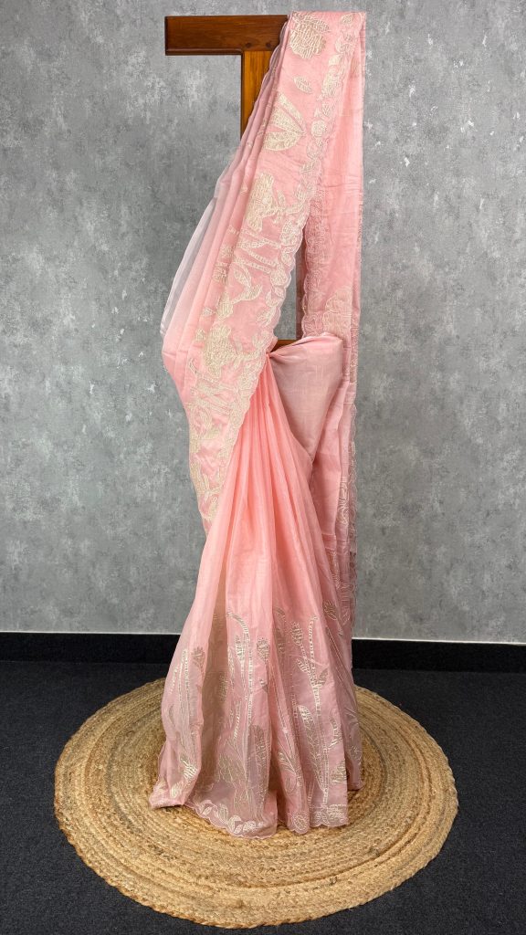 ORGANZA TISSUE APPLIQUE EMBROIDERY SAREE