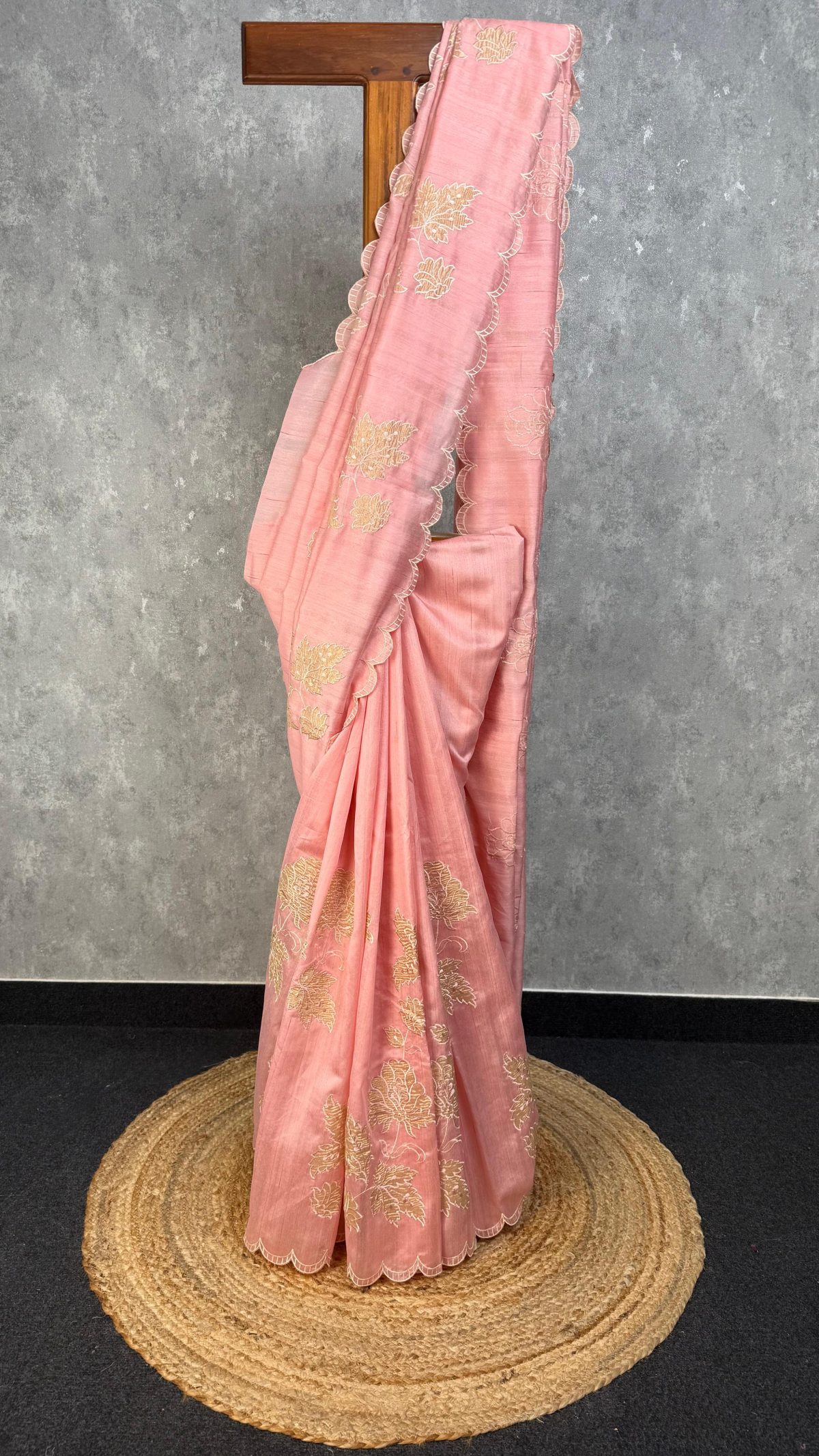 SEMI TUSSAR APPLIQUE EMBROIDERY SAREE