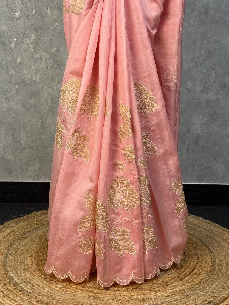SEMI TUSSAR APPLIQUE EMBROIDERY SAREE - Image 3
