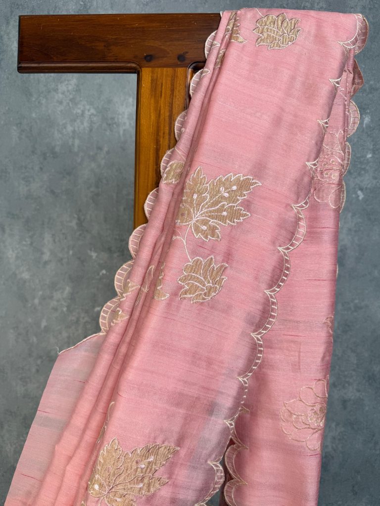 SEMI TUSSAR APPLIQUE EMBROIDERY SAREE - Image 2
