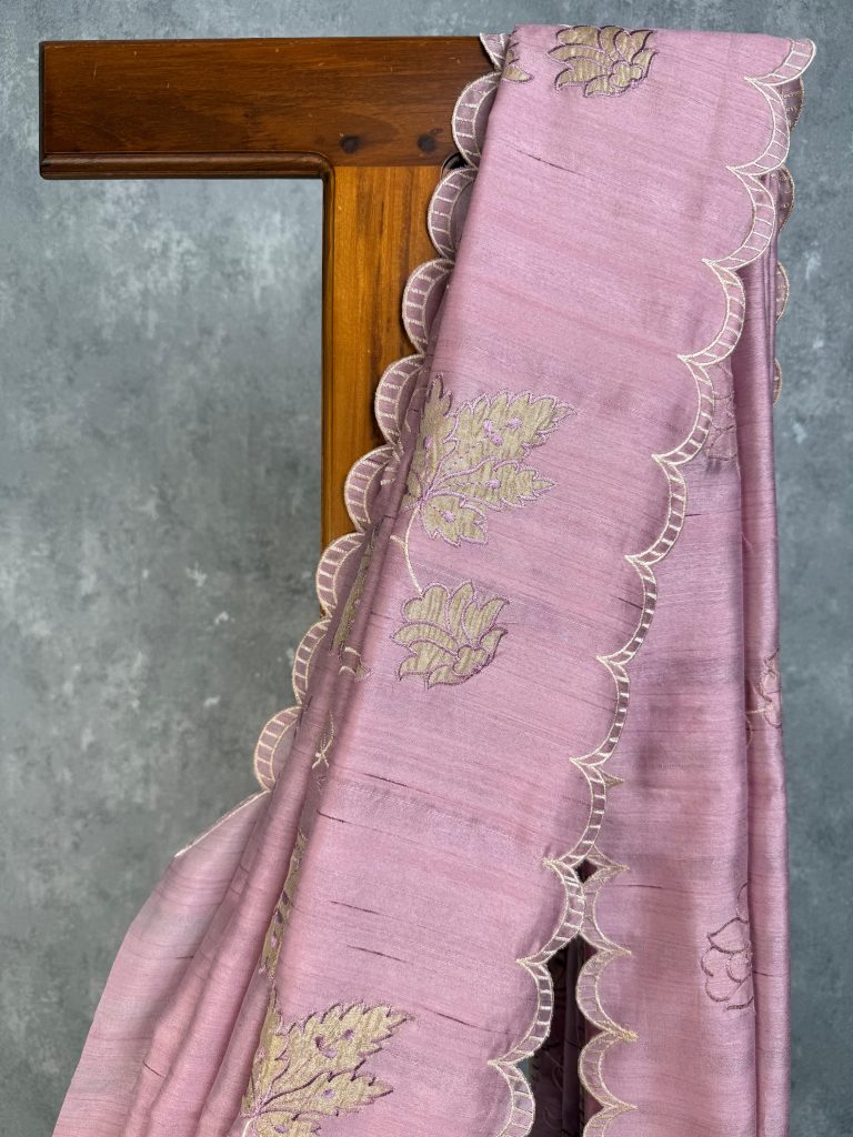 SEMI TUSSAR APPLIQUE EMBROIDERY SAREE - Image 2