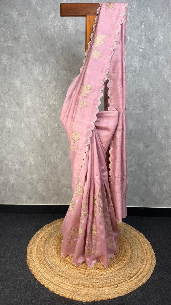 SEMI TUSSAR APPLIQUE EMBROIDERY SAREE