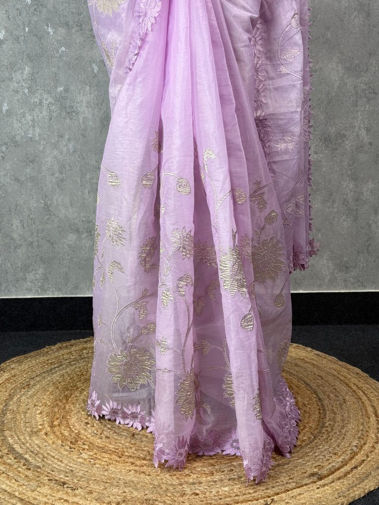 ORGANZA TISSUE APPLIQUE EMBROIDERY SAREE - Image 3