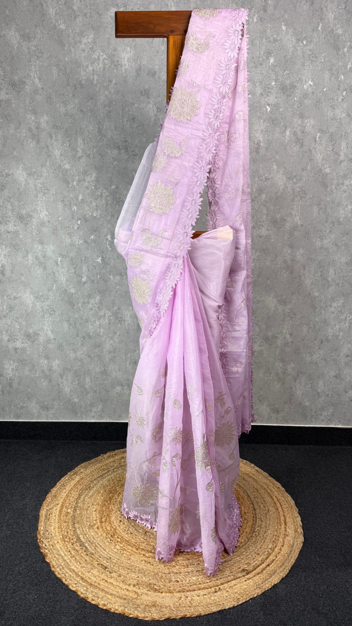 ORGANZA TISSUE APPLIQUE EMBROIDERY SAREE