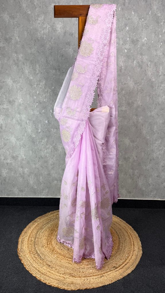 ORGANZA TISSUE APPLIQUE EMBROIDERY SAREE