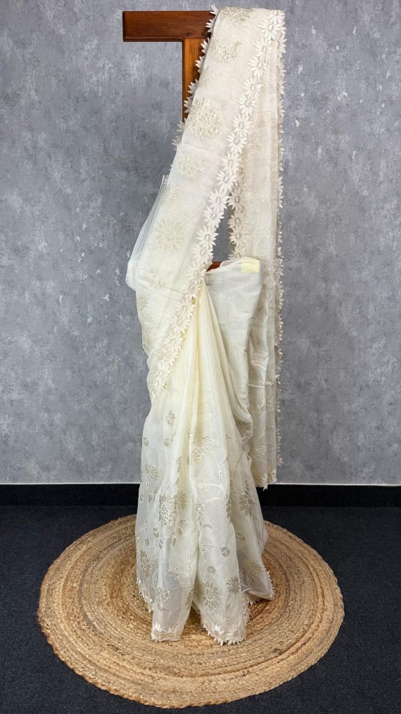 ORGANZA TISSUE APPLIQUE EMBROIDERY SAREE