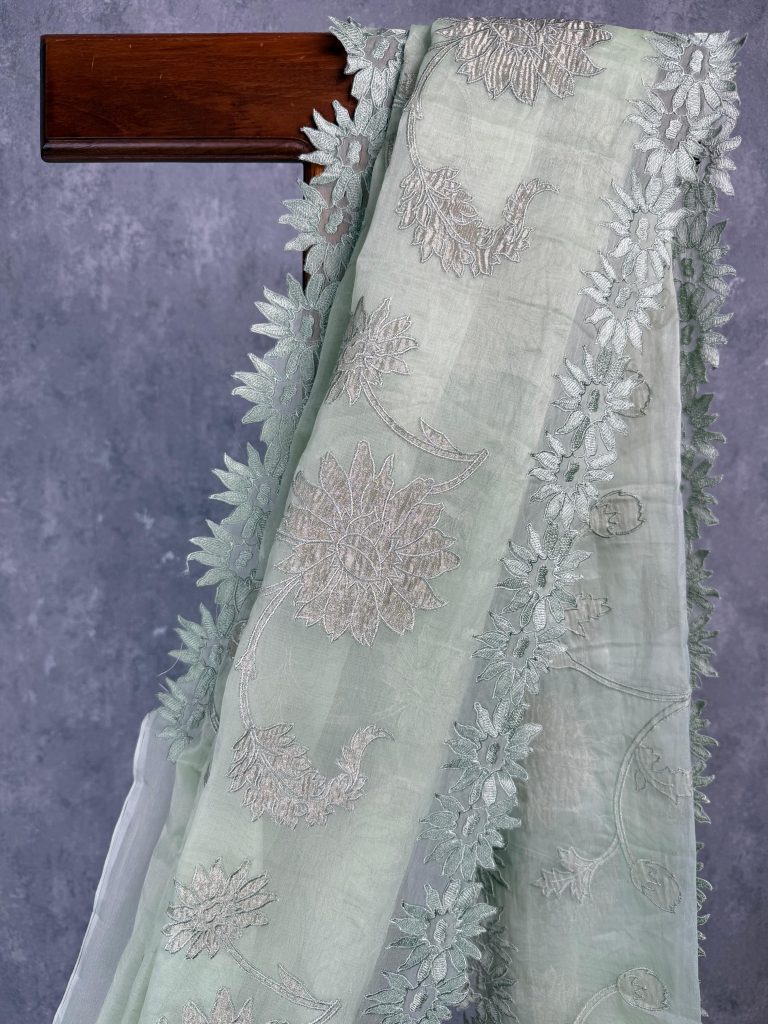 ORGANZA TISSUE APPLIQUE EMBROIDERY SAREE - Image 2