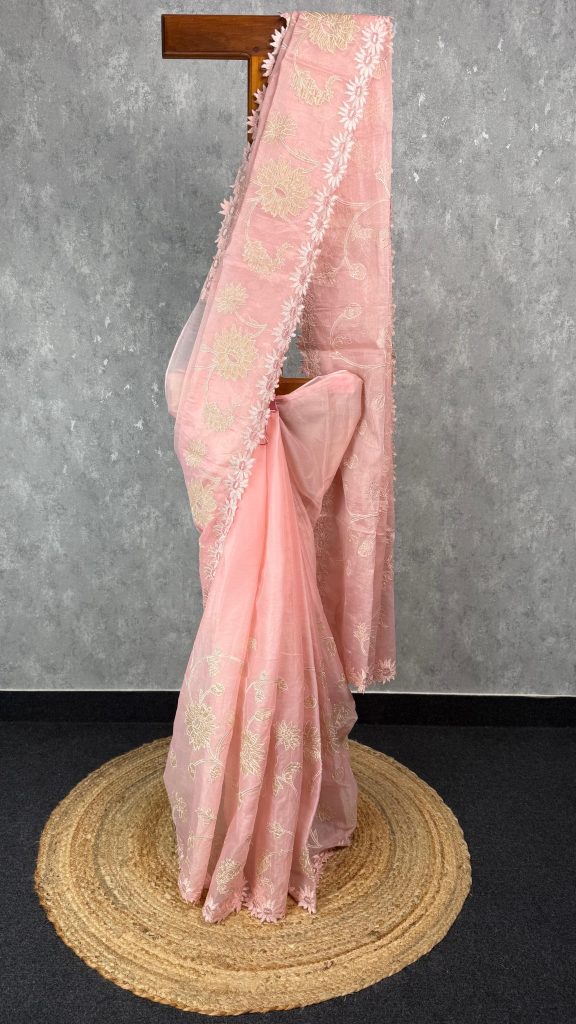 ORGANZA TISSUE APPLIQUE EMBROIDERY SAREE