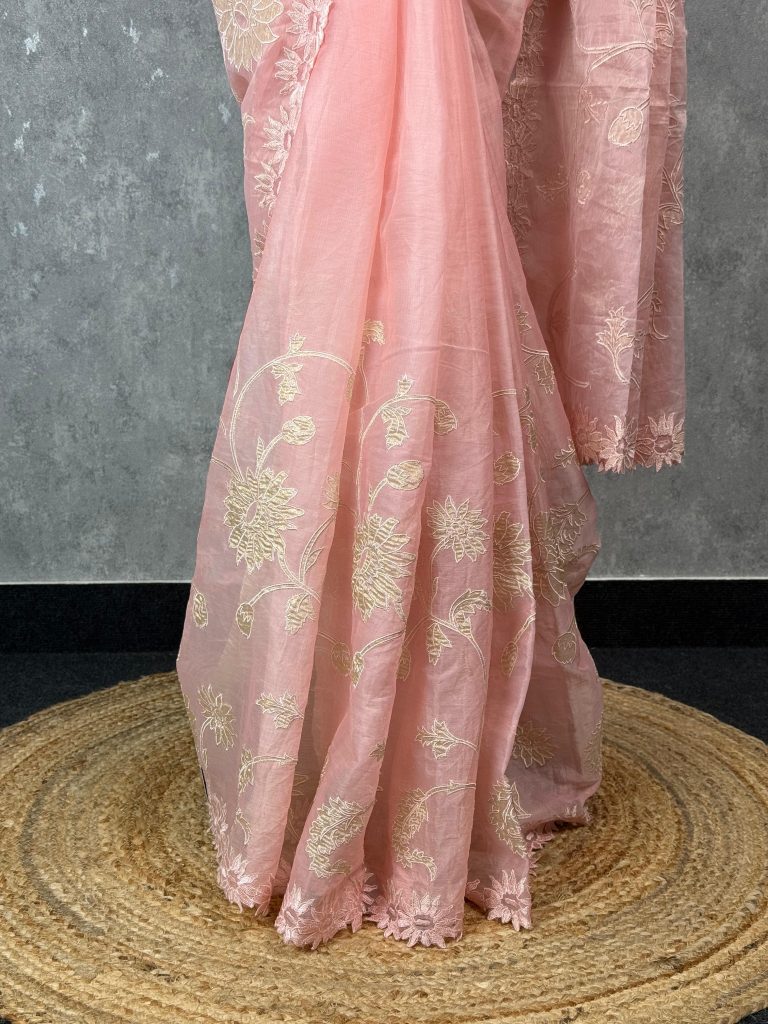 ORGANZA TISSUE APPLIQUE EMBROIDERY SAREE - Image 3