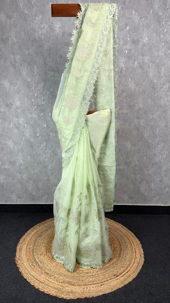 ORGANZA TISSUE APPLIQUE EMBROIDERY SAREE