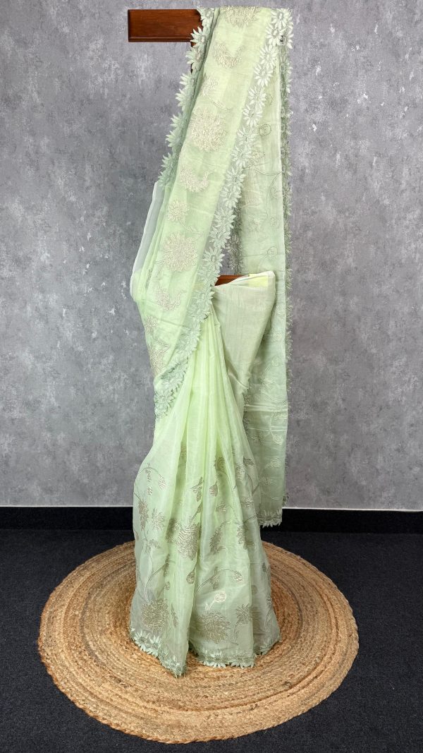 ORGANZA TISSUE APPLIQUE EMBROIDERY SAREE
