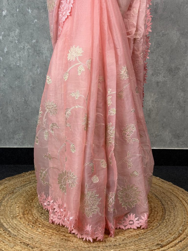 ORGANZA TISSUE APPLIQUE EMBROIDERY SAREE - Image 3