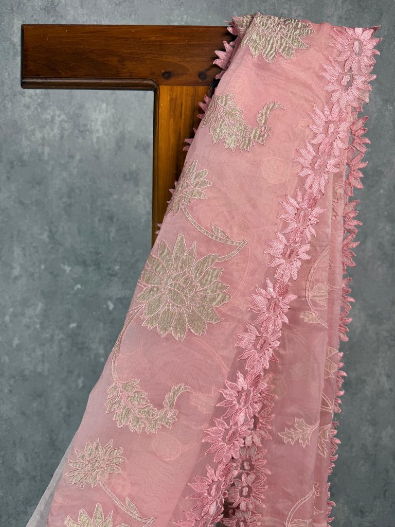 ORGANZA TISSUE APPLIQUE EMBROIDERY SAREE - Image 2