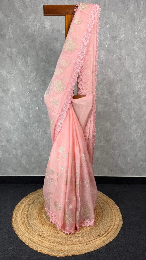 ORGANZA TISSUE APPLIQUE EMBROIDERY SAREE