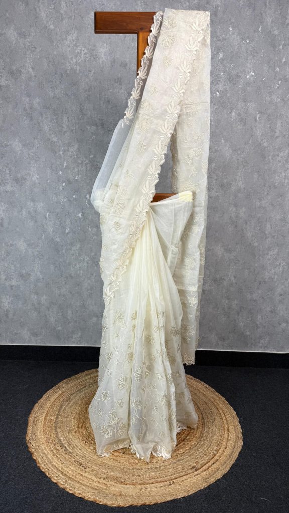 ORGANZA TISSUE APPLIQUE EMBROIDERY SAREE