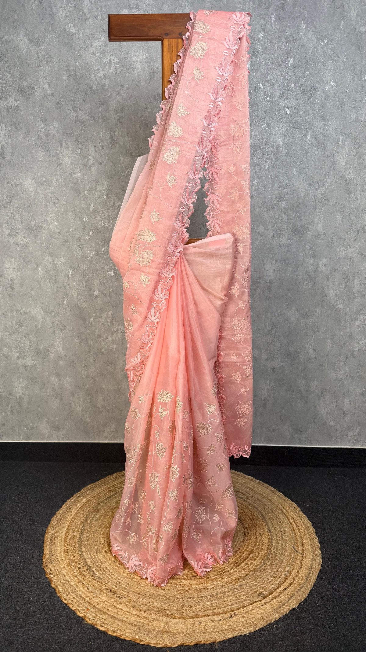 ORGANZA TISSUE APPLIQUE EMBROIDERY SAREE