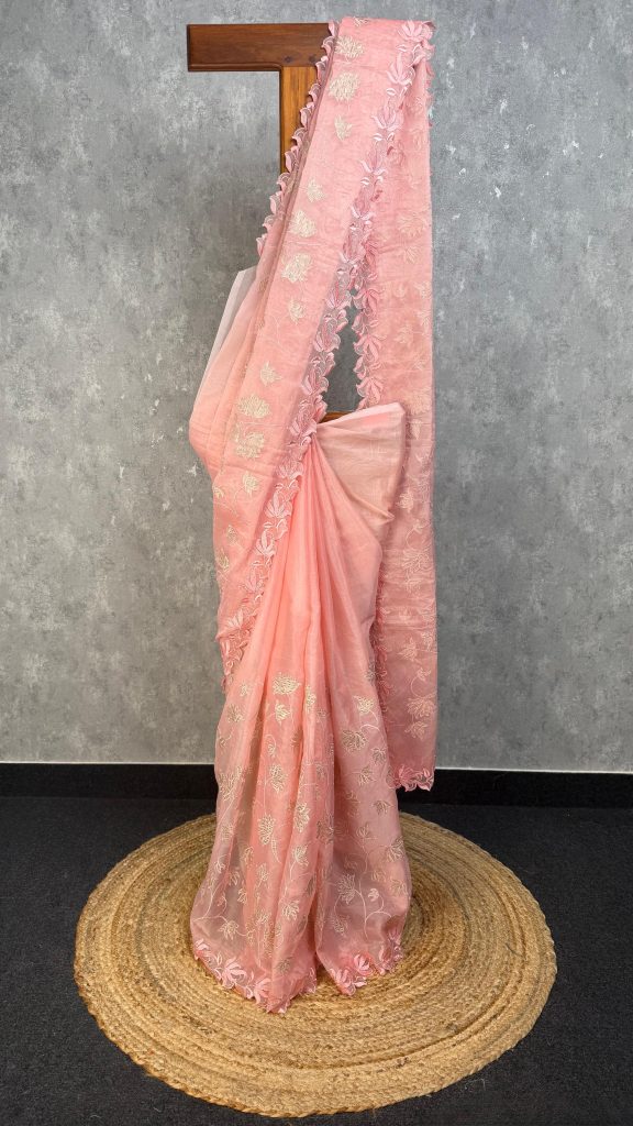 ORGANZA TISSUE APPLIQUE EMBROIDERY SAREE