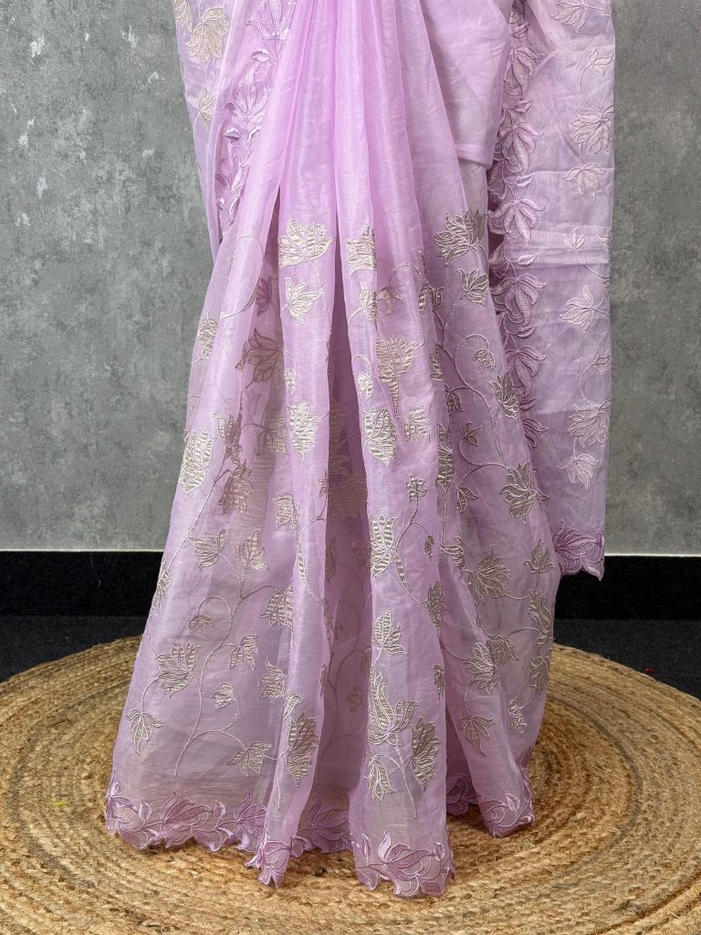 ORGANZA TISSUE APPLIQUE EMBROIDERY SAREE - Image 3